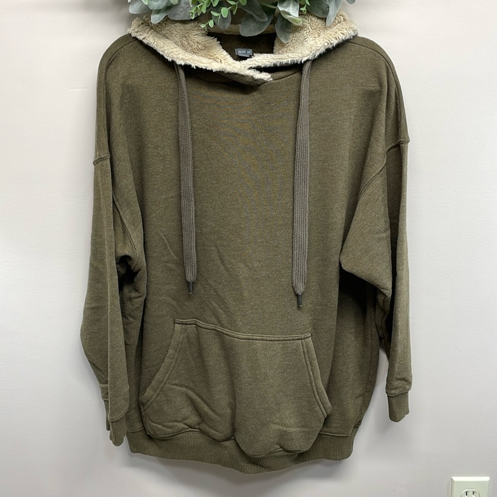 Aerie Oversized Cozy Spring Street Faux Fur Lined Hoodie Sweatshirt Green M